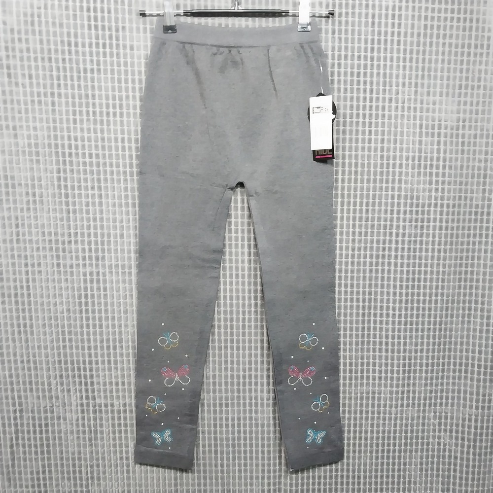 Star Ride Girls Leggings Fleece Lined Rhinestone Butterfly 12/16 Charcoal New